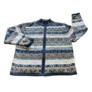 Vintage Heirloom Collectibles Cardigan Sweater Women's Large Nordic Zip Front